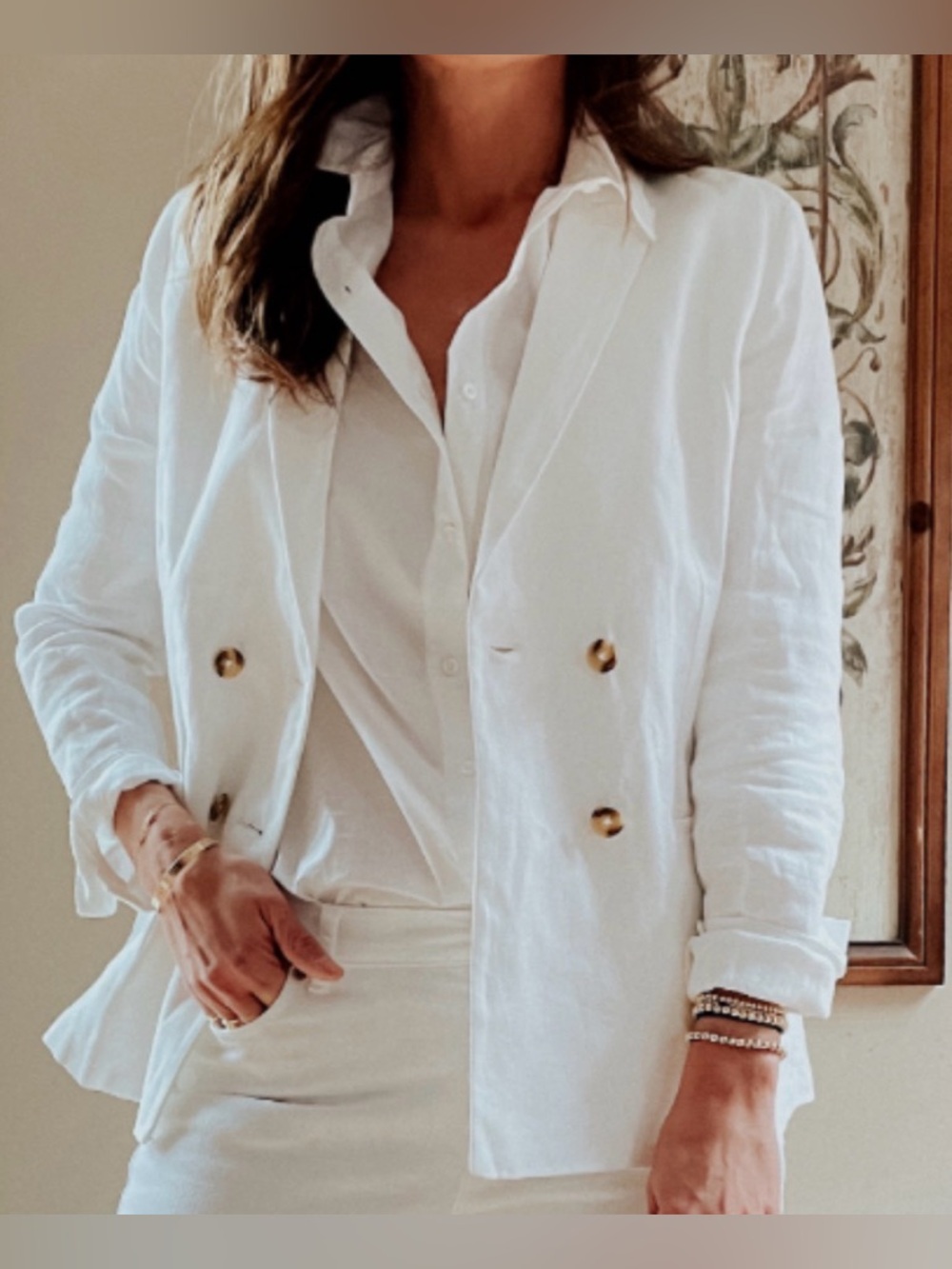 J. McLaughlin Ressie 100% Linen Double Breast Blazer Size 4 like new Resortwear